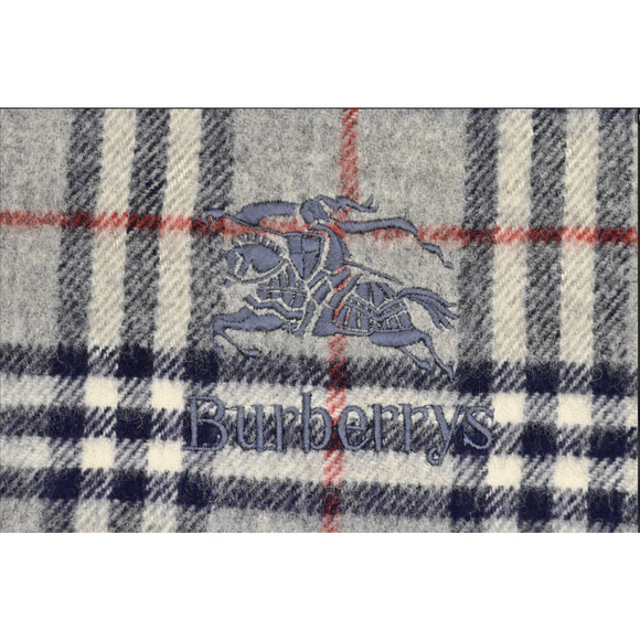 Burberry Scarf Muffler Gray Check Navy and Red Women Men Authentic Wool - Picture 3 of 8